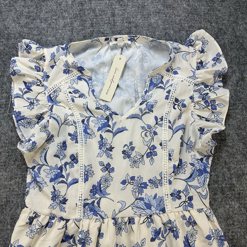 Love and Promises Dress Women Large Blue Floral Ruffles Lace Bohemian Boho Lined - Picture 6 of 13